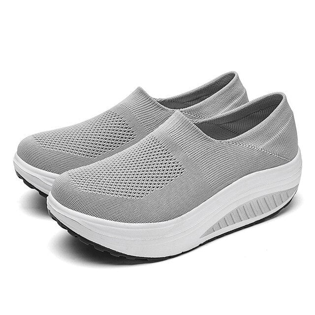 Damen Plattform Sneaker - Bequeme Slip-On Loafers-Grau-35-Luzern Mode