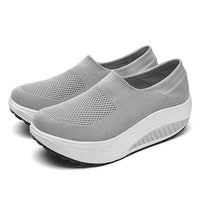 Damen Plattform Sneaker - Bequeme Slip-On Loafers-Grau-35-Luzern Mode