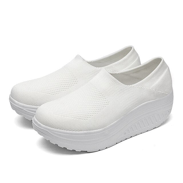 Damen Plattform Sneaker - Bequeme Slip-On Loafers-Weiß-35-Luzern Mode