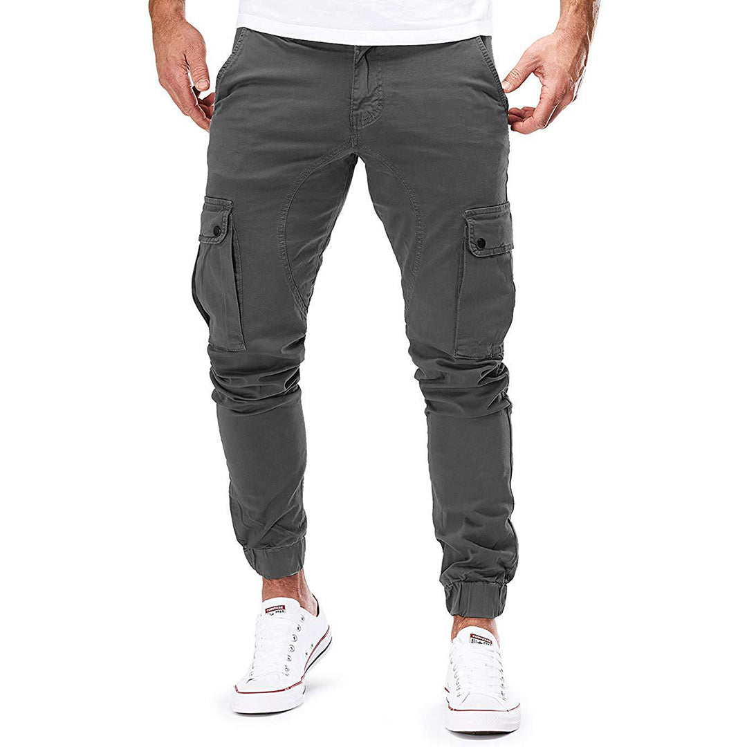Herren Cargohose mit Taschen - Bequeme Freizeithose-Dunkelgrau-S-Luzern Mode