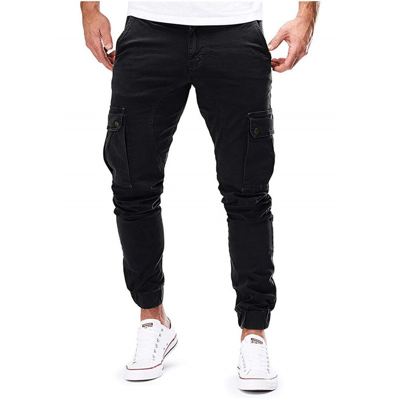 Herren Cargohose mit Taschen - Bequeme Freizeithose-Schwarz-S-Luzern Mode