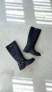 Damen Stiefel mit Schnallen und Reißverschluss, Lederoptik-Luzern Mode