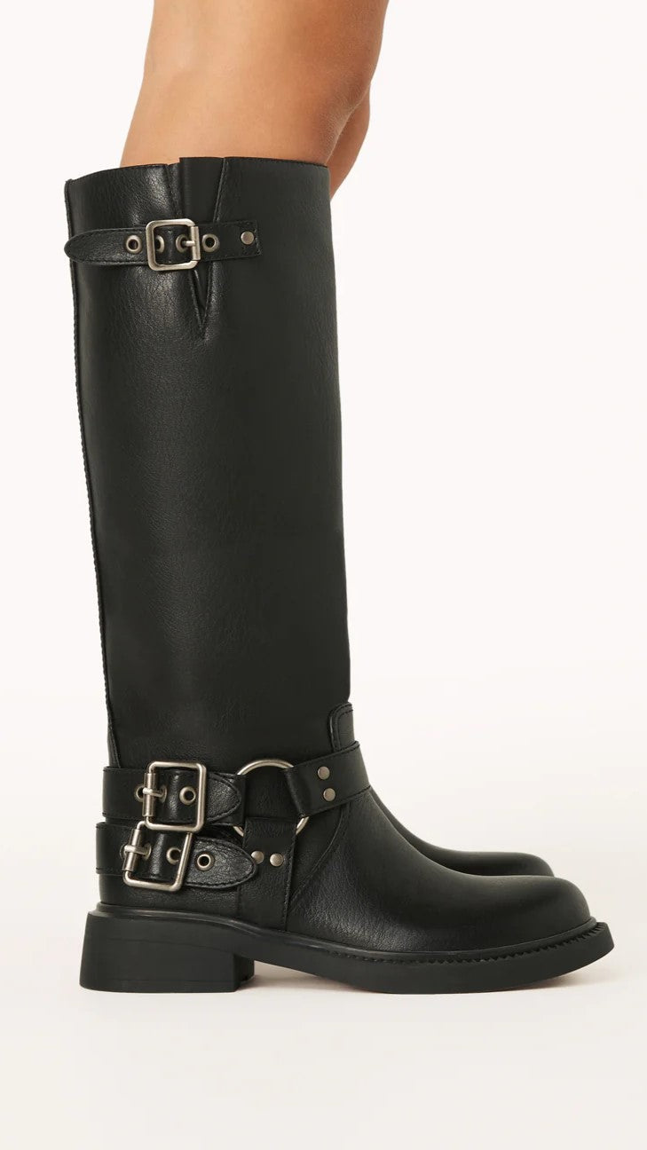 Damen Stiefel mit Schnallen und Reißverschluss, Lederoptik-Luzern Mode