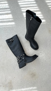 Damen Stiefel mit Schnallen und Reißverschluss, Lederoptik-Luzern Mode