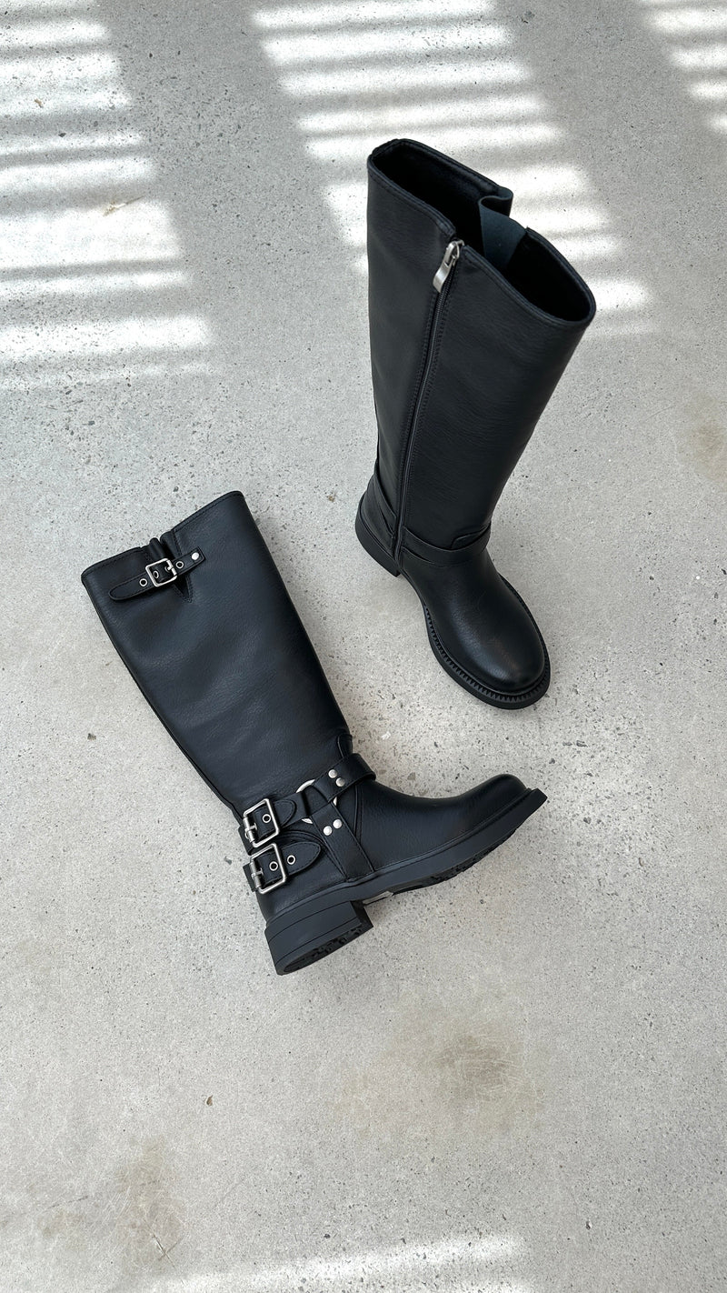 Damen Stiefel mit Schnallen und Reißverschluss, Lederoptik-Luzern Mode