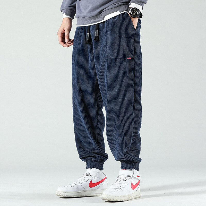 Herren Cordhose Cargo-Style mit Taschen und Kordelzug-XS-Blau-Luzern Mode