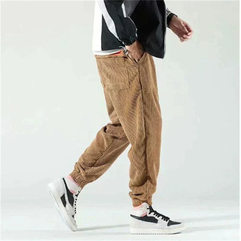 Herren Cordhose Cargo-Style mit Taschen und Kordelzug-XS-Braun-Luzern Mode