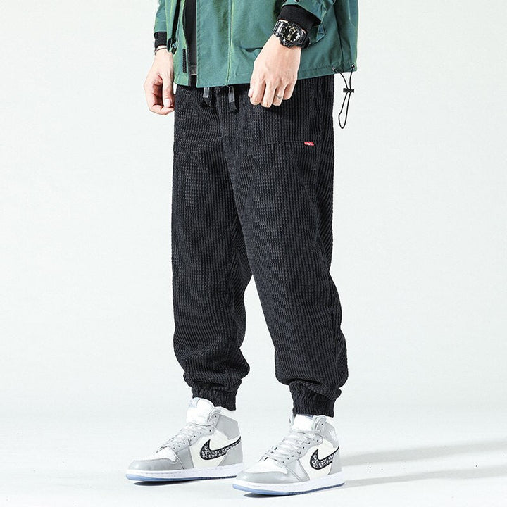 Herren Cordhose Cargo-Style mit Taschen und Kordelzug-XS-Schwarz-Luzern Mode