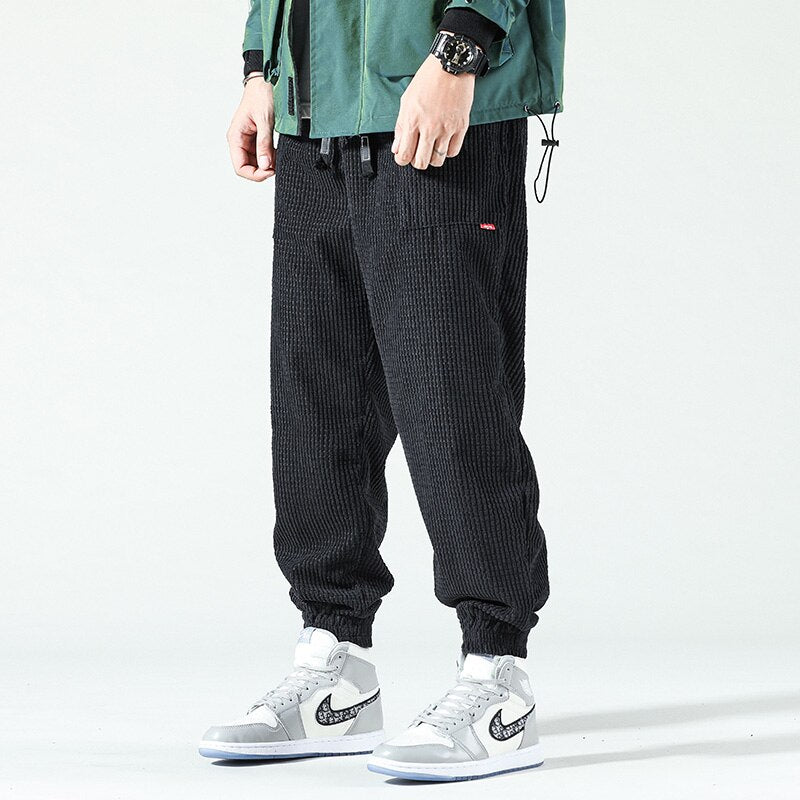 Herren Cordhose Cargo-Style mit Taschen und Kordelzug-XS-Schwarz-Luzern Mode