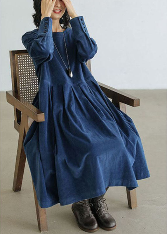 Weites Denim-Kleid Damen mit Taschen und Knopfleiste-Blau-S-Luzern Mode