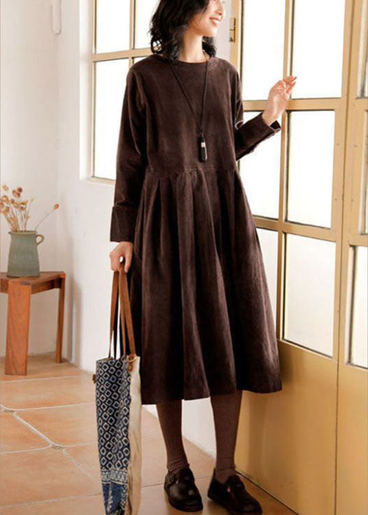 Weites Denim-Kleid Damen mit Taschen und Knopfleiste-Braun-S-Luzern Mode