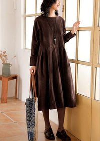 Weites Denim-Kleid Damen mit Taschen und Knopfleiste-Braun-S-Luzern Mode