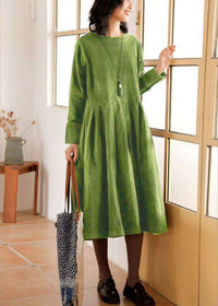 Weites Denim-Kleid Damen mit Taschen und Knopfleiste-Grün-S-Luzern Mode