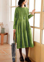 Weites Denim-Kleid Damen mit Taschen und Knopfleiste-Grün-S-Luzern Mode
