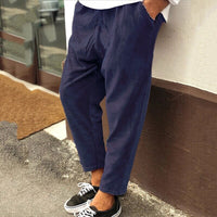 Herren Cordhose | Regular Fit | Einfarbig | Knopfverschluss | Reißverschluss-Blau-XS-Luzern Mode