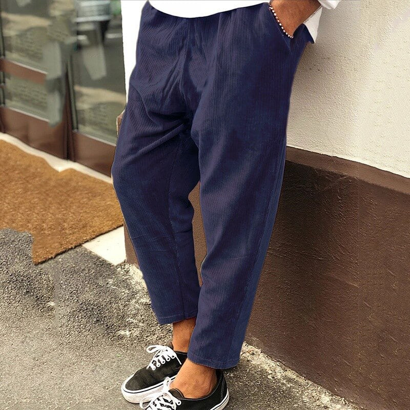 Herren Cordhose | Regular Fit | Einfarbig | Knopfverschluss | Reißverschluss-Blau-XS-Luzern Mode