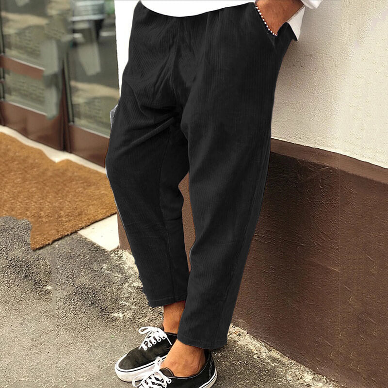 Herren Cordhose | Regular Fit | Einfarbig | Knopfverschluss | Reißverschluss-Schwarz-XS-Luzern Mode