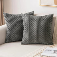 Bank Kissenhüllen | Quadratisch | Corduroy | Boho | Weich | Trendy-40x40CM-Dunkelgrau-Luzern Mode