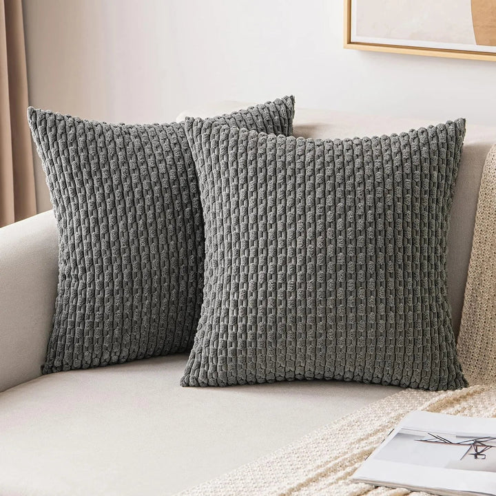 Bank Kissenhüllen | Quadratisch | Corduroy | Boho | Weich | Trendy-40x40CM-Dunkelgrau-Luzern Mode