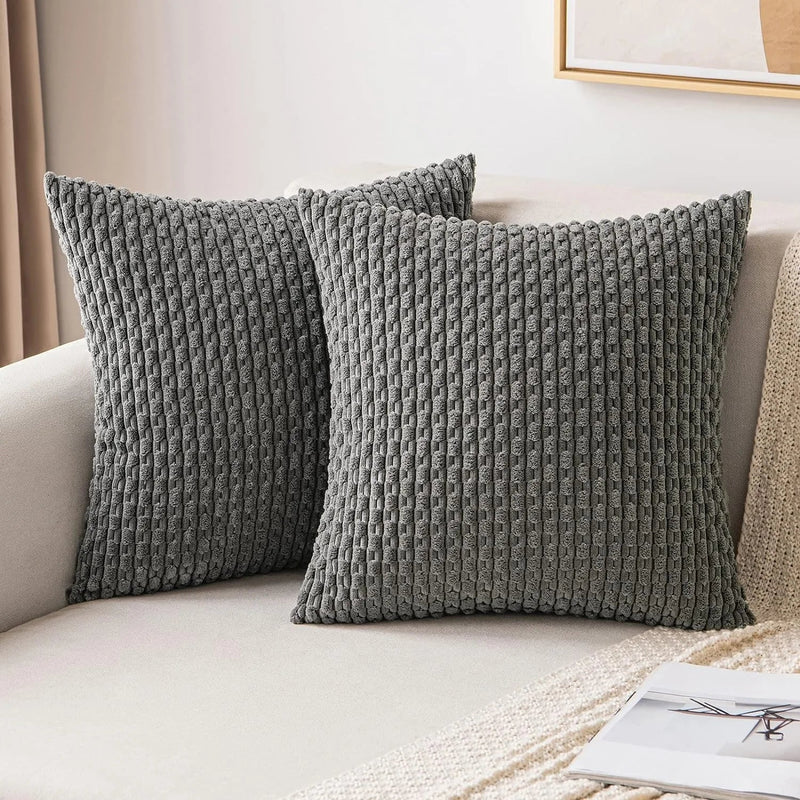 Bank Kissenhüllen | Quadratisch | Corduroy | Boho | Weich | Trendy-40x40CM-Dunkelgrau-Luzern Mode