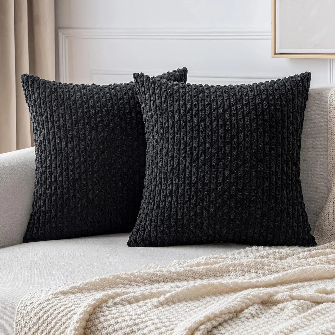 Bank Kissenhüllen | Quadratisch | Corduroy | Boho | Weich | Trendy-40x40CM-Schwarz-Luzern Mode