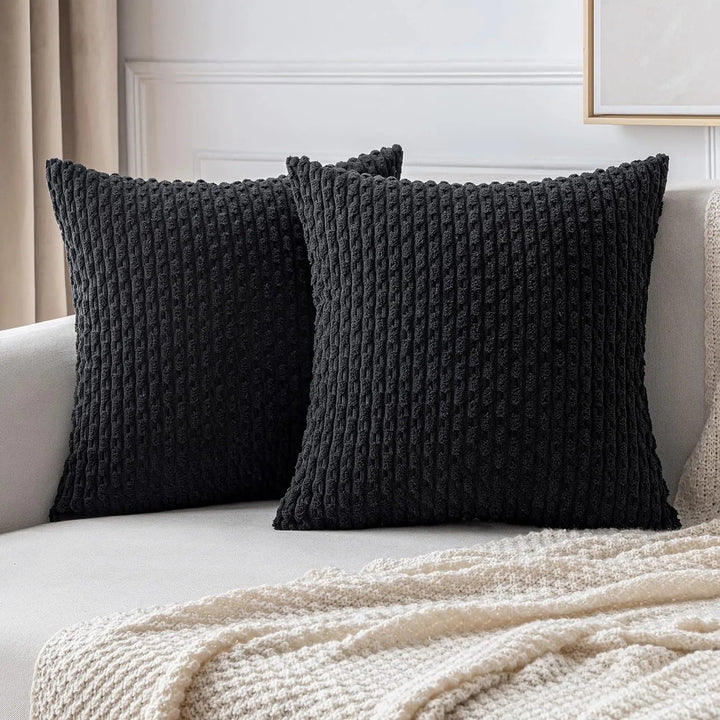 Bank Kissenhüllen | Quadratisch | Corduroy | Boho | Weich | Trendy-40x40CM-Schwarz-Luzern Mode