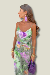 Grünes Maxi-Kleid | Offener Rücken | Ärmellos | Spaghettiträger | Korsett-S-Luzern Mode