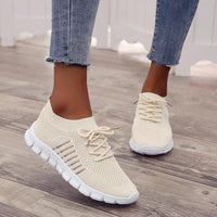 Damen Sneaker Atmungsaktiv Bequem Laufen Freizeit Schuhe-Beige-35-Luzern Mode