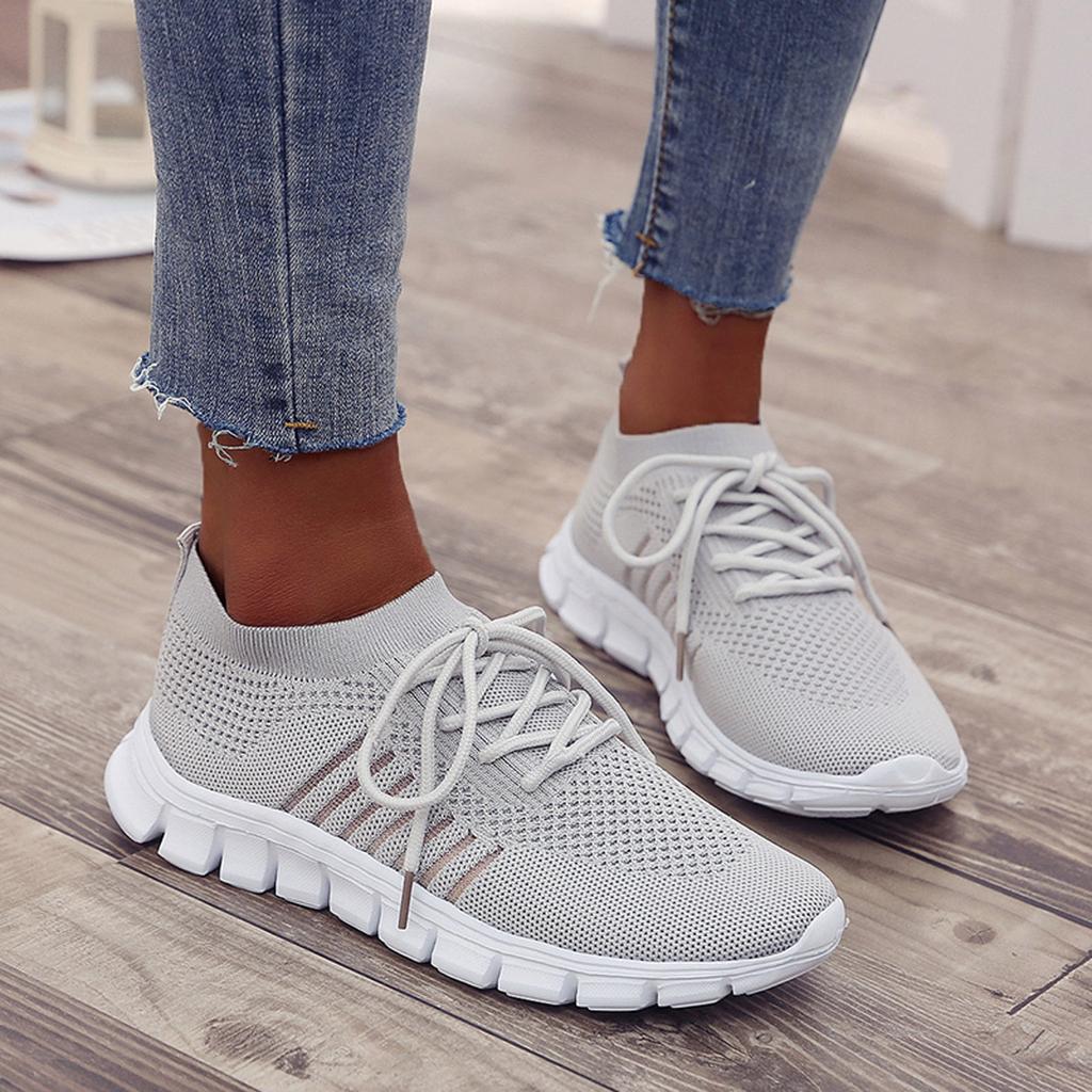 Damen Sneaker Atmungsaktiv Bequem Laufen Freizeit Schuhe-Grau-35-Luzern Mode