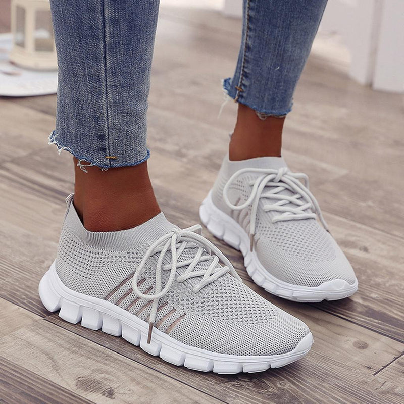 Damen Sneaker Atmungsaktiv Bequem Laufen Freizeit Schuhe-Grau-35-Luzern Mode