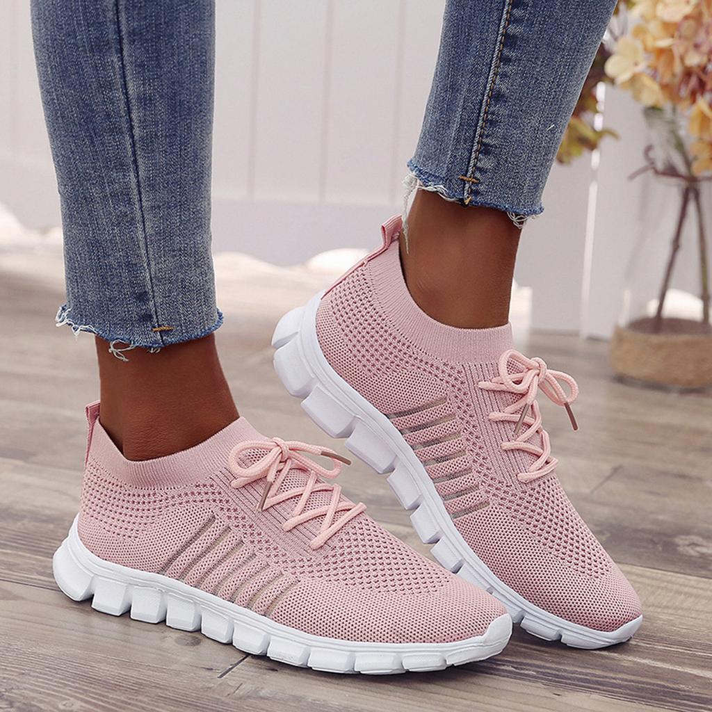 Damen Sneaker Atmungsaktiv Bequem Laufen Freizeit Schuhe-Rosa-35-Luzern Mode