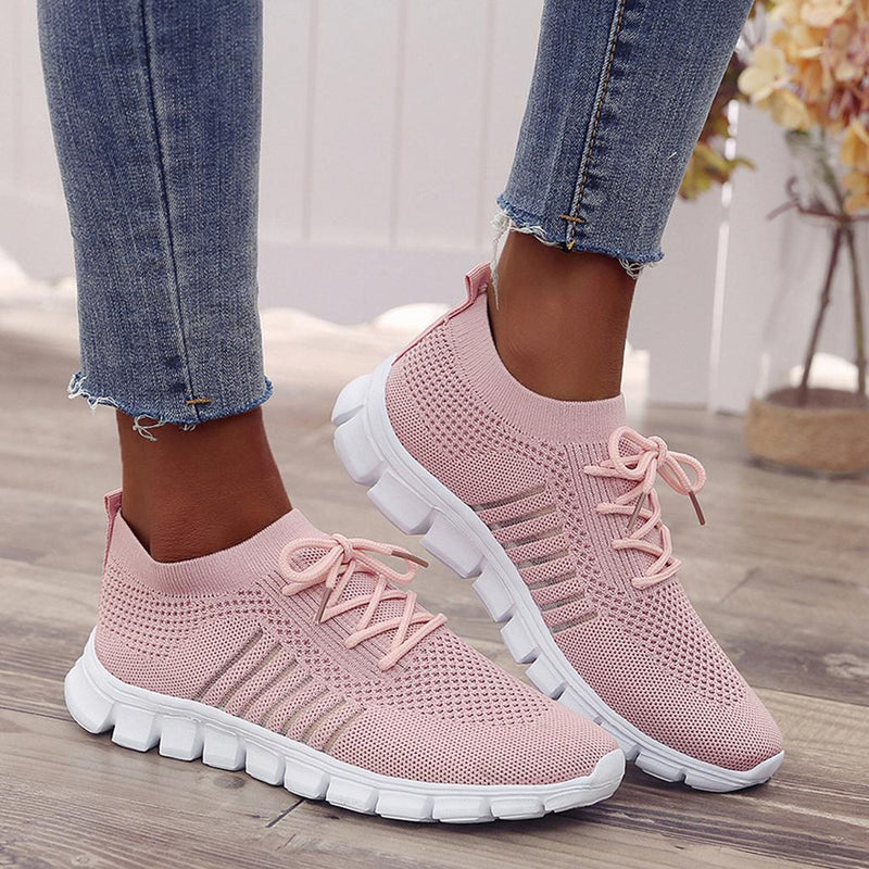 Damen Sneaker Atmungsaktiv Bequem Laufen Freizeit Schuhe-Rosa-35-Luzern Mode