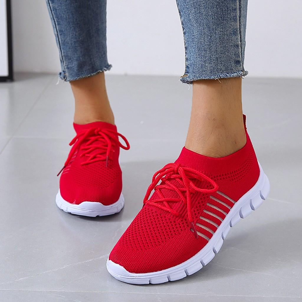 Damen Sneaker Atmungsaktiv Bequem Laufen Freizeit Schuhe-Rot-35-Luzern Mode
