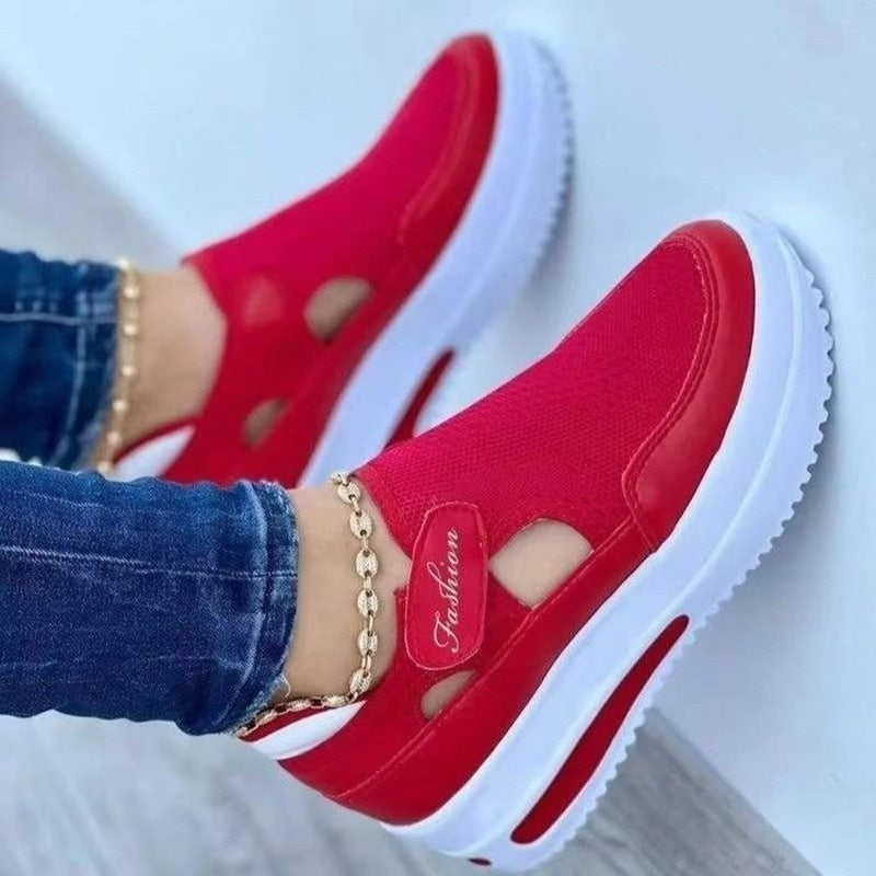 Damen Sneaker | Mesh | Hineinschlüpfen | EVA-Schaum | Luftig | Leicht-Rot-35-Luzern Mode