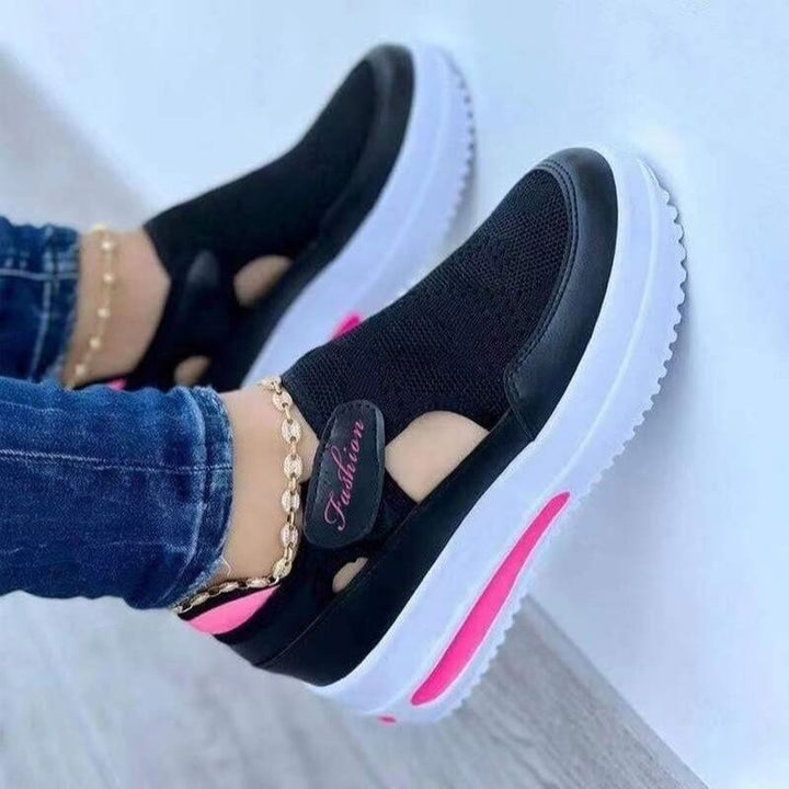 Damen Sneaker | Mesh | Hineinschlüpfen | EVA-Schaum | Luftig | Leicht-Schwarz-35-Luzern Mode