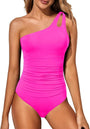 Damen Badeanzug | Ein-Schulter-Design | Bauchkontrolle | Eintelig -Knallpink-S-Luzern Mode