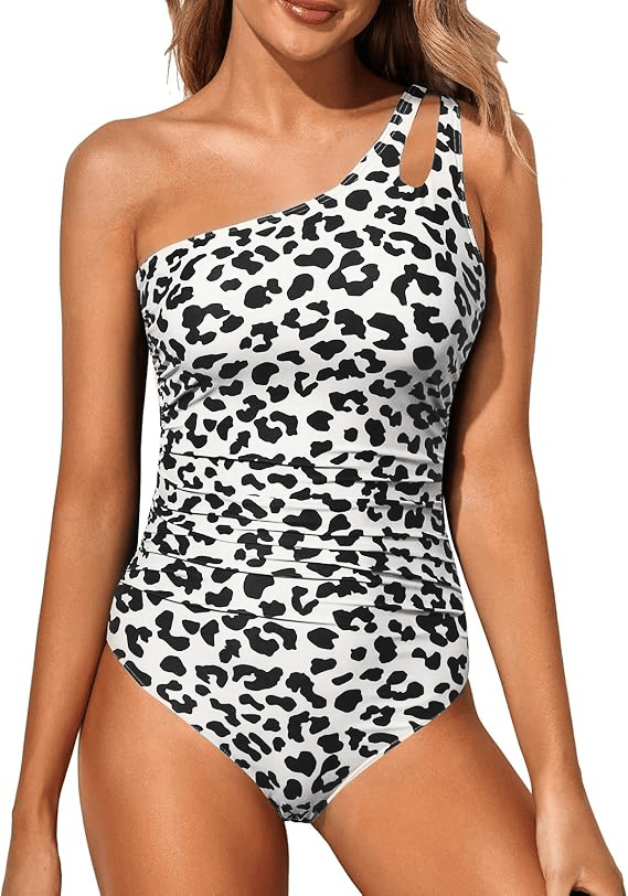 Damen Badeanzug | Ein-Schulter-Design | Bauchkontrolle | Eintelig -Leopard-S-Luzern Mode