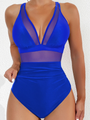 Badeanzug Damen | Push-up Effekt | Mesh Einsätze | Figurformend | Sommer Stil-Blau-S-Luzern Mode