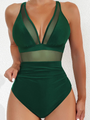 Badeanzug Damen | Push-up Effekt | Mesh Einsätze | Figurformend | Sommer Stil-Grün-S-Luzern Mode