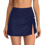 Damen Badeshorts | Seitenschlitz | Einfarbig | Elastischer Bund-Blau-XS-Luzern Mode