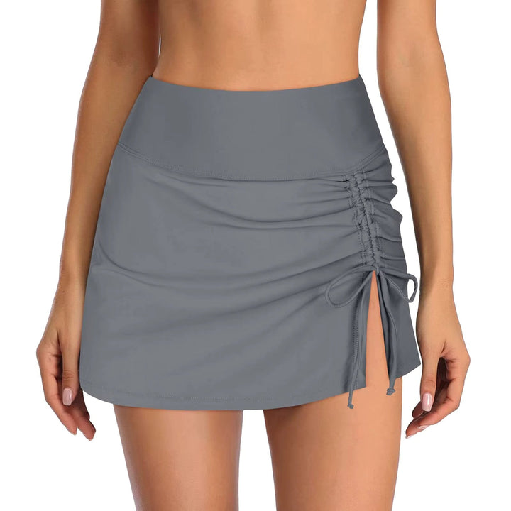 Damen Badeshorts | Seitenschlitz | Einfarbig | Elastischer Bund-Grau-XS-Luzern Mode