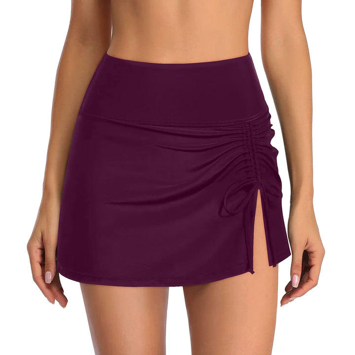 Damen Badeshorts | Seitenschlitz | Einfarbig | Elastischer Bund-Weinrot-XS-Luzern Mode