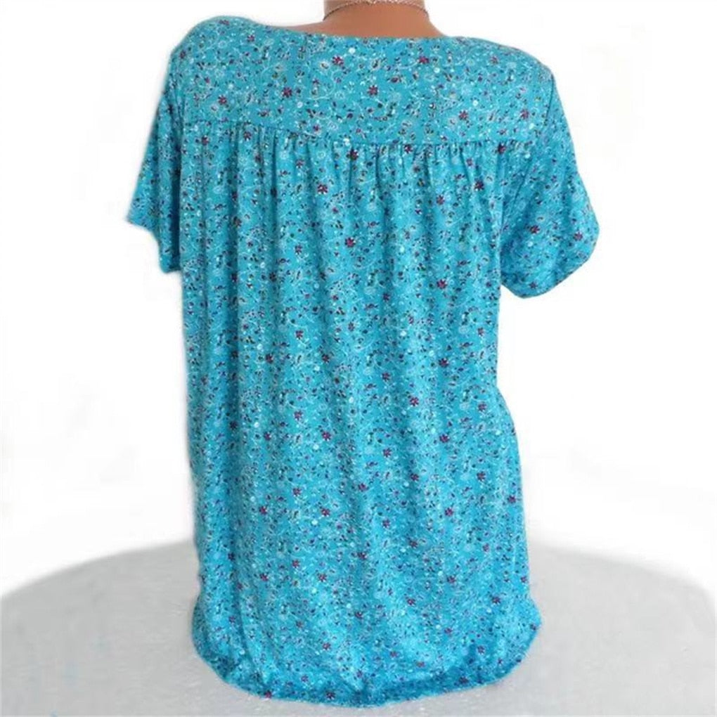 Damen Sommerbluse | Blumenprint | Boho | V-Ausschnitt | Kurzarm-Luzern Mode