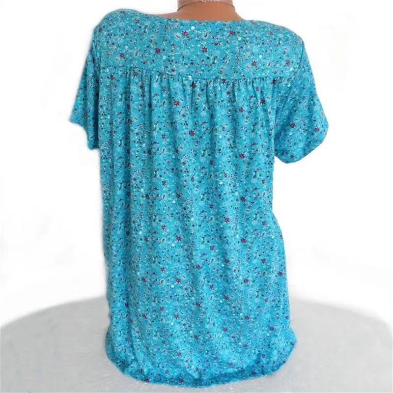 Damen Sommerbluse | Blumenprint | Boho | V-Ausschnitt | Kurzarm-Luzern Mode