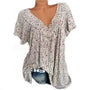 Damen Sommerbluse | Blumenprint | Boho | V-Ausschnitt | Kurzarm-Beige-S-Luzern Mode