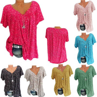 Damen Sommerbluse | Blumenprint | Boho | V-Ausschnitt | Kurzarm-Luzern Mode