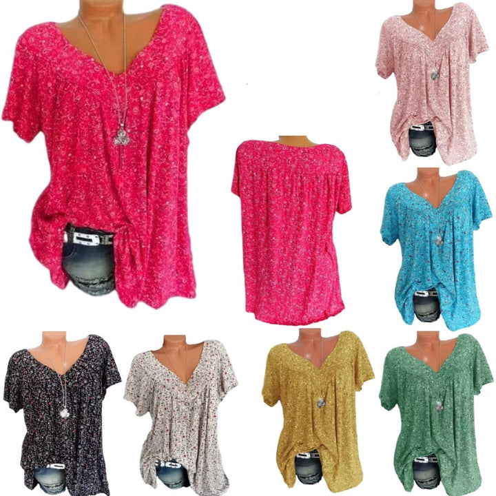 Damen Sommerbluse | Blumenprint | Boho | V-Ausschnitt | Kurzarm-Luzern Mode