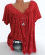 Damen Sommerbluse | Blumenprint | Boho | V-Ausschnitt | Kurzarm-Bordeaux-S-Luzern Mode