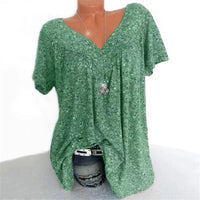 Damen Sommerbluse | Blumenprint | Boho | V-Ausschnitt | Kurzarm-Groen-S-Luzern Mode