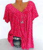 Damen Sommerbluse | Blumenprint | Boho | V-Ausschnitt | Kurzarm-Roze Rood-S-Luzern Mode